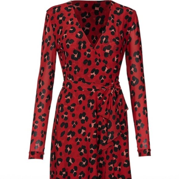 CAbi 5771 Vivien Siren Red Leopard Wrap Midi Dress‎ V-Neck Holiday Dress - Picture 7 of 16